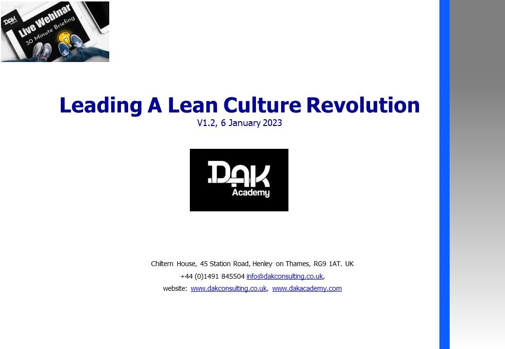 Front Slide Leading a Lean Culture Revolution 